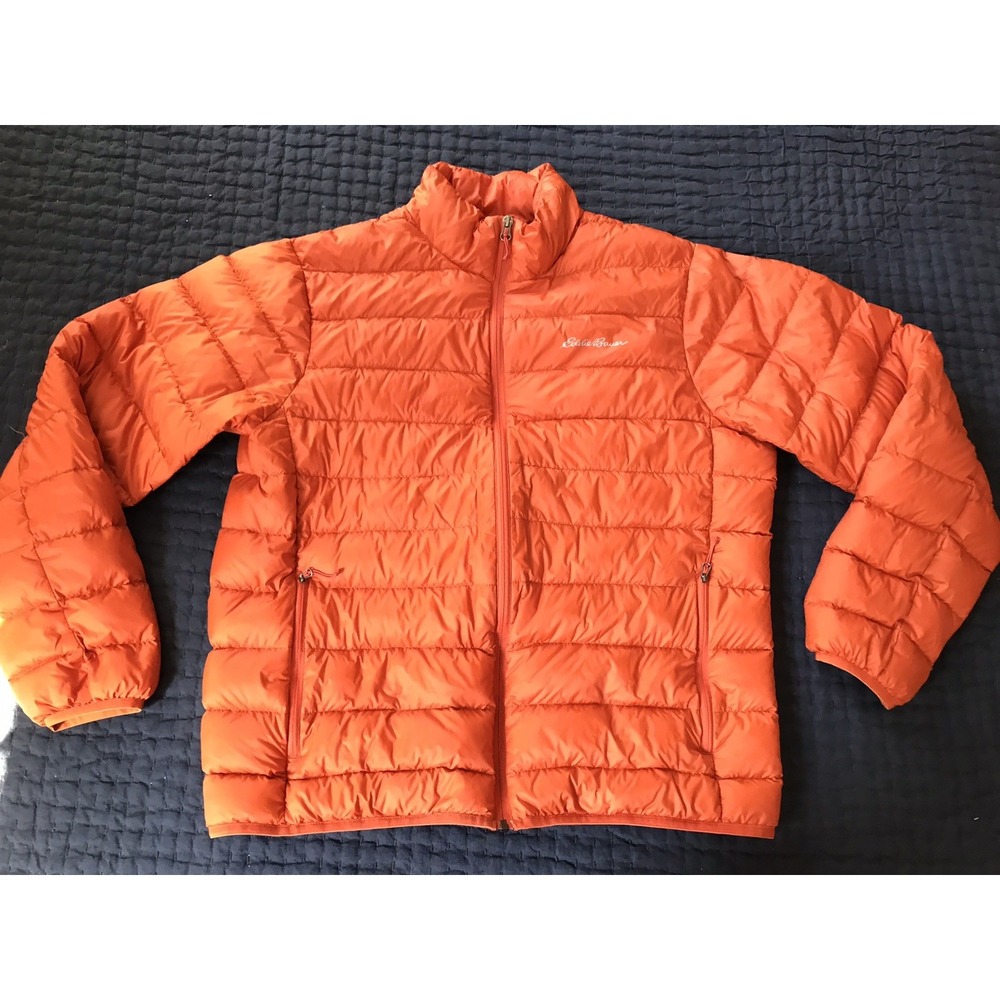 Eddie Bauer Puffer Jacket Men's Large Orange Down Lightweight